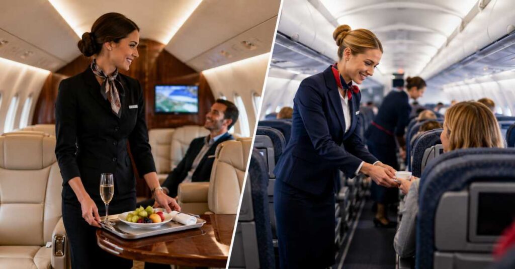 Private Jet Cabin Crew vs Commercial Flight Attendants: